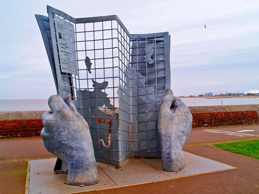 The bronze monument at the start of the South West Coast Path