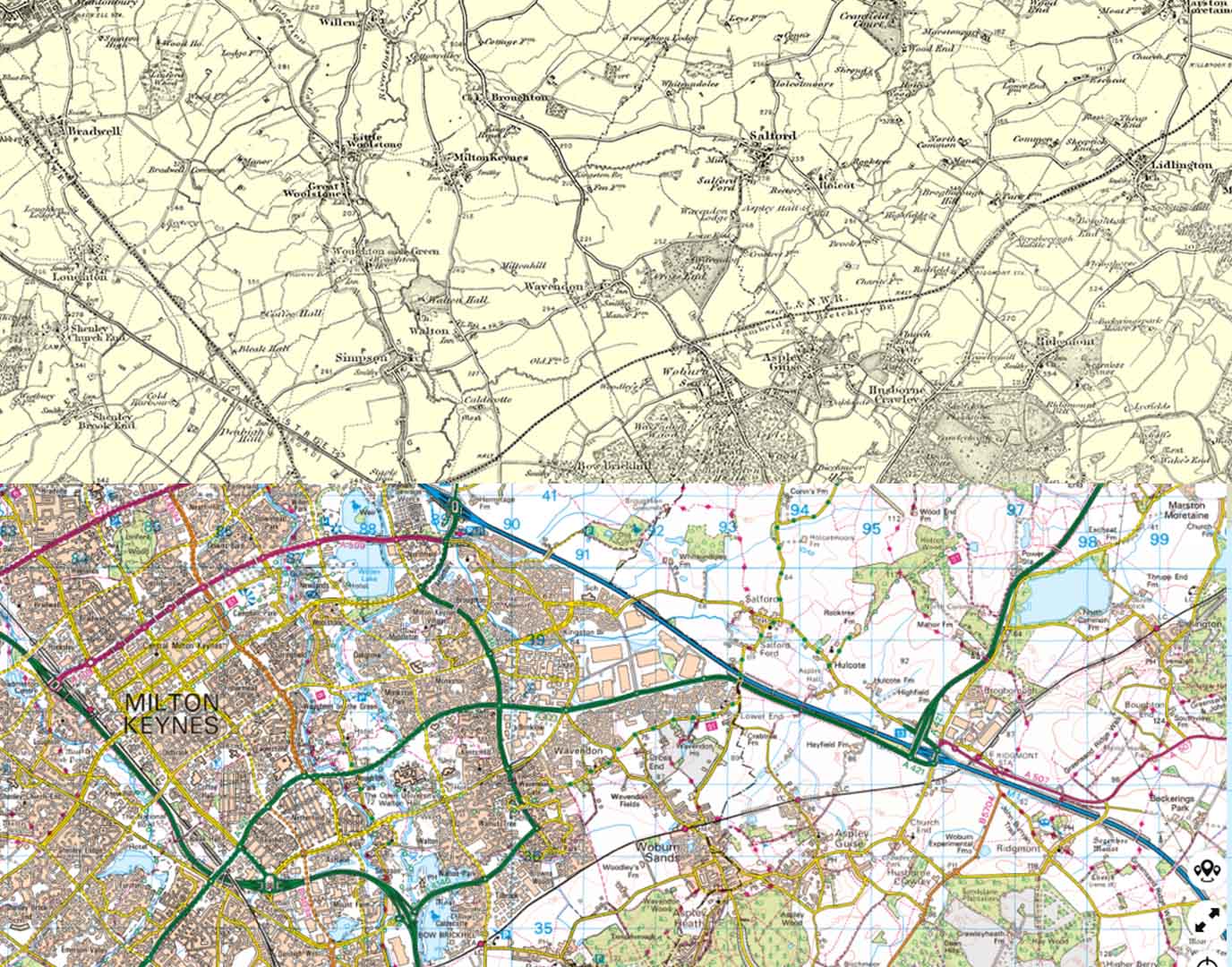 Side by Side Map - Milton Keynes