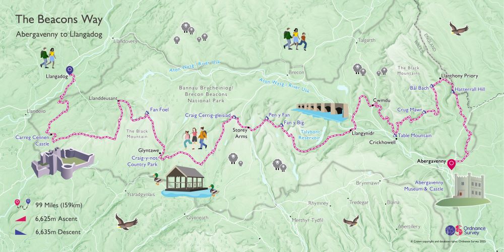Beacons Way OS Map Illustration