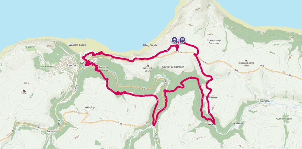 Exmoor coastal route map