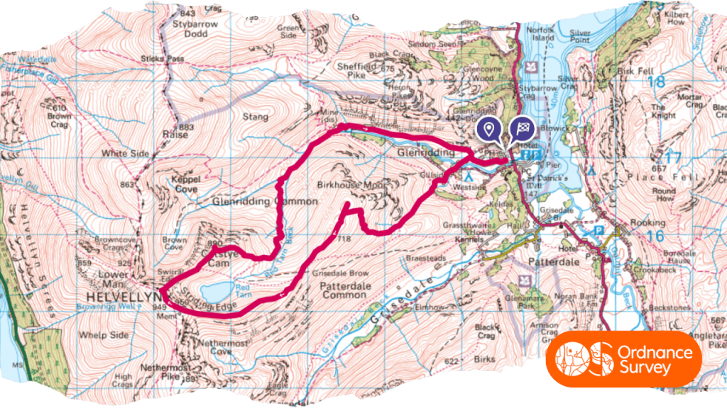 Tom Sigler @weeken_hiker OS Champions Favourite Route Map of Glenridding Loop