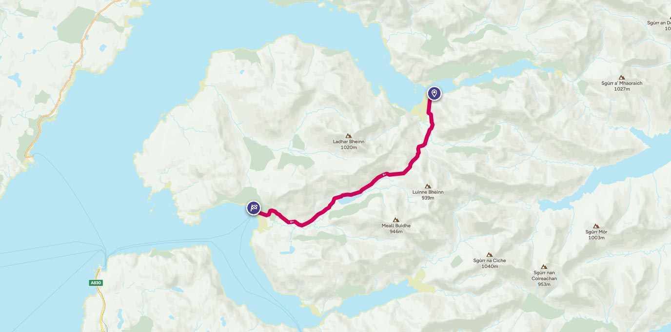 Loch Nevis to Loch Hourn walking route map
