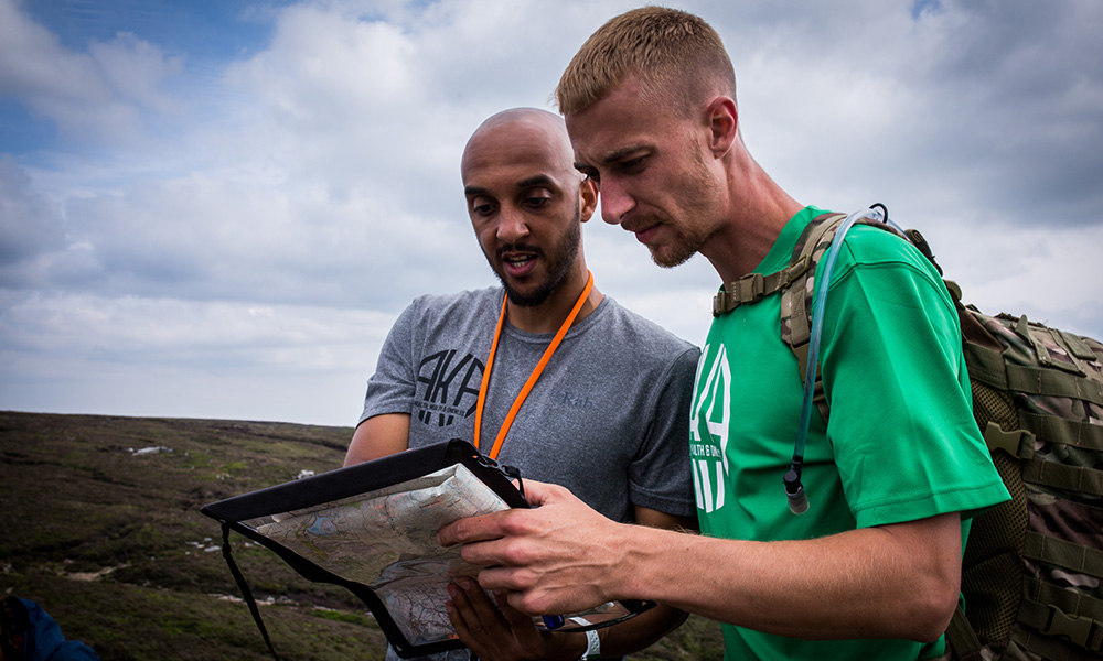 hiking or walking - two men reading a map