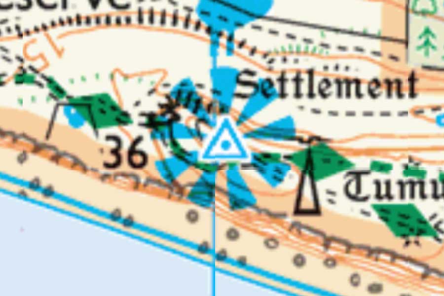 Map extract showing a trig point symbol