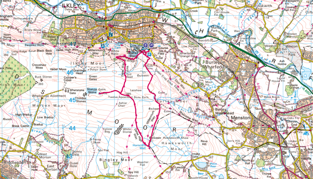 Route Map for Ilkley Moor 