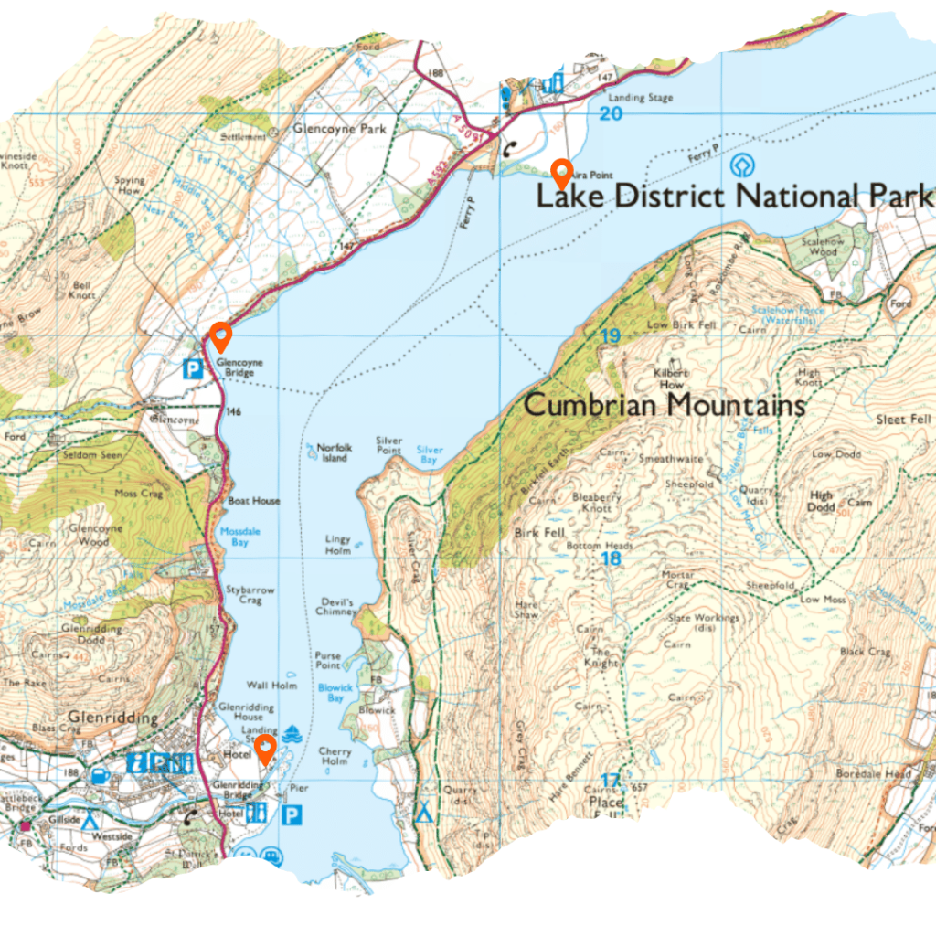 Ullswater Lake paddle board launch spots map