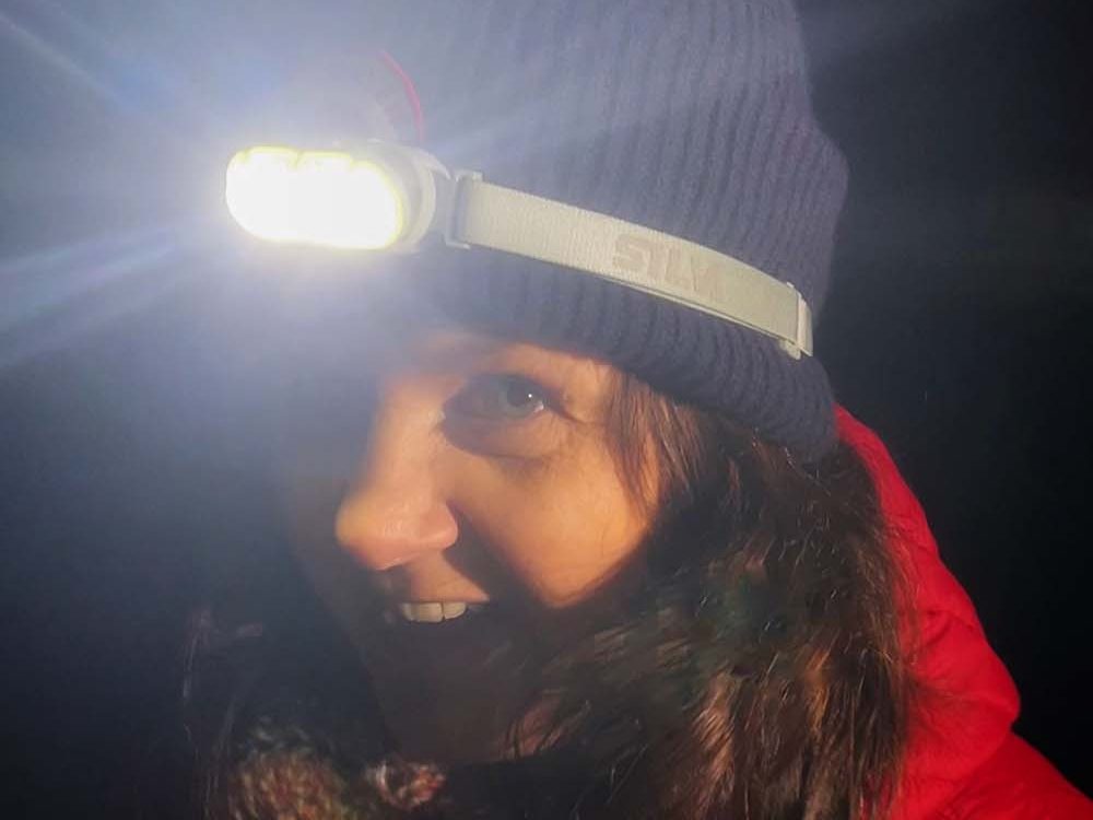 lisa wells wearing smini headlamp