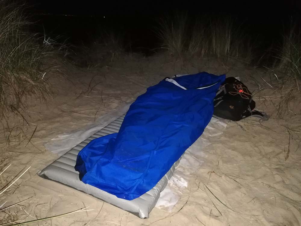 Wild Swimming and Paddling by Train - Bivvy Bag Sand Dunes