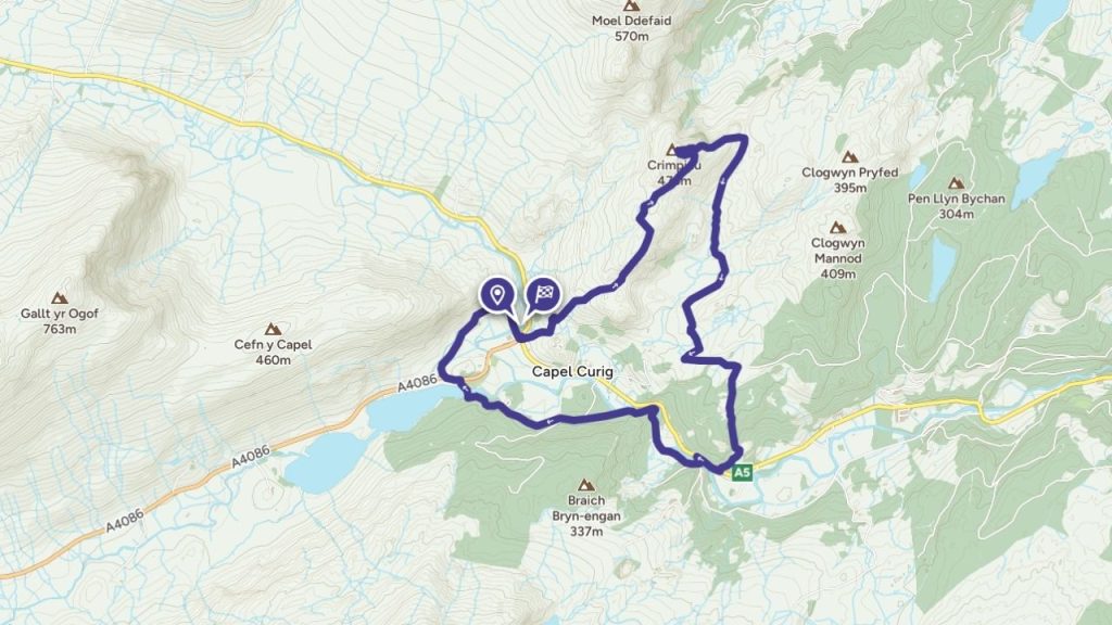 capel curig trail run route map