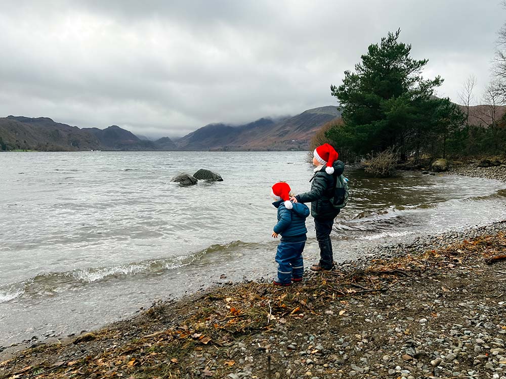 festive walk ideas - tamsin travis lakedistrict with kids in santa hats