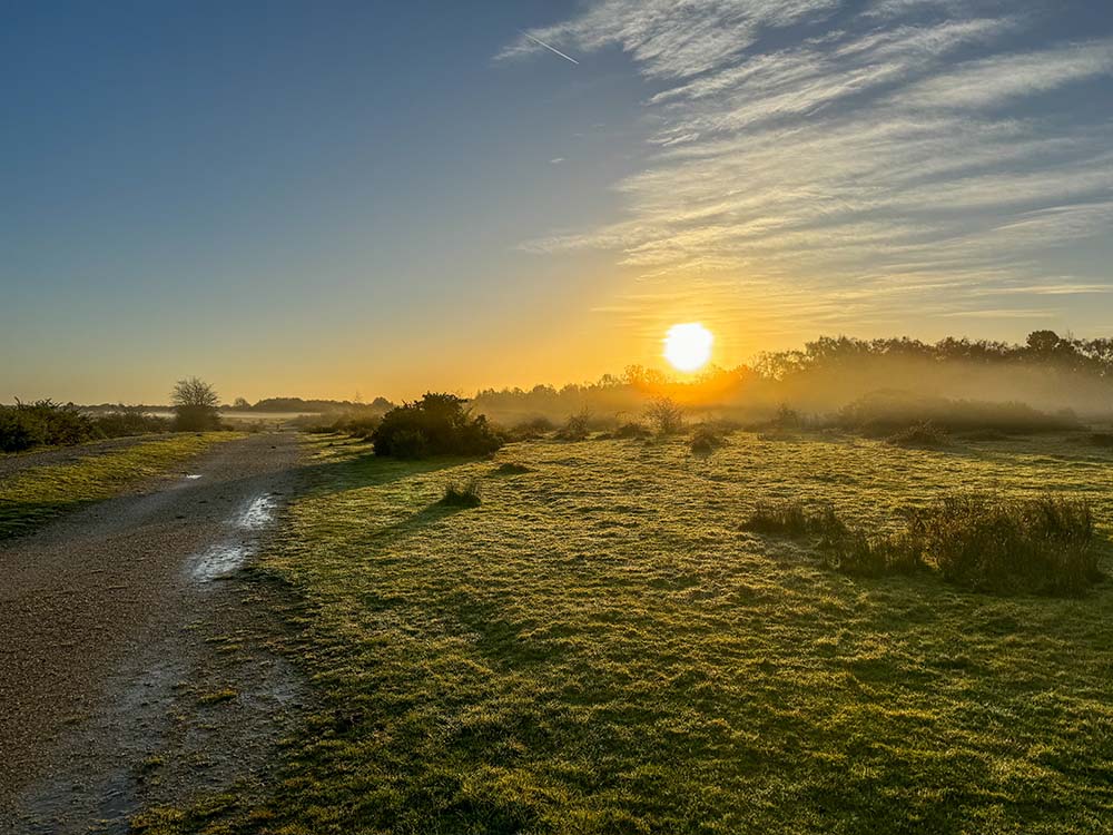 Misty Morning Sunrise at RAF Greenham Common near Newbury Berkshire