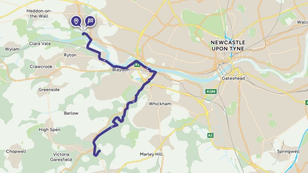 Off Road Cycling 2 valleys to Gibside from British Cycling Newcastle Map