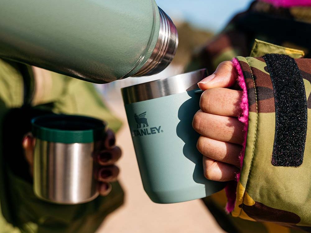 sharing a coffee outside