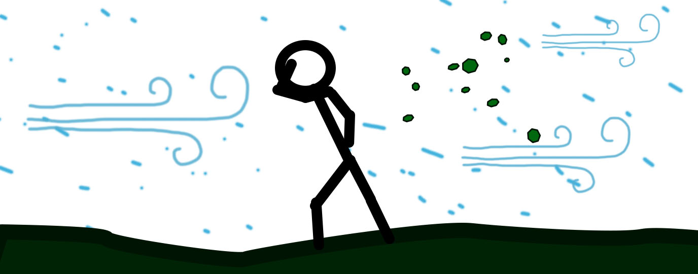 Stick man walking into the wind