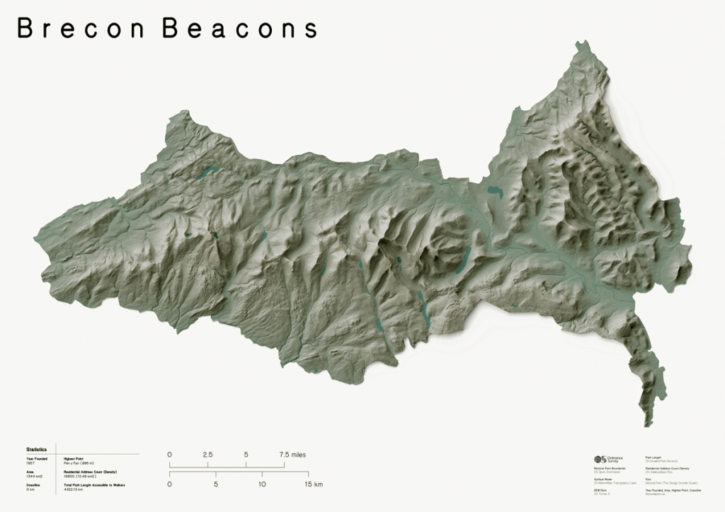 3D Relief Map of Bannau Brycheiniog National Park