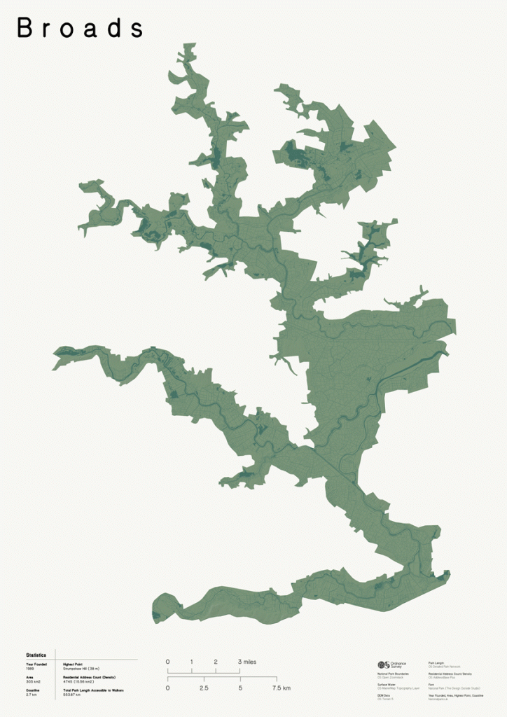 3D Relief Map of Norfolk Broads National Park