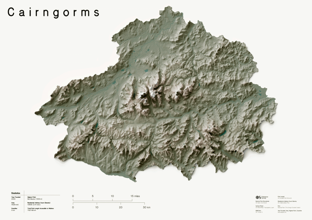 3D Relief Map of The Cairngorms National Park