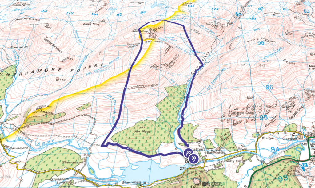 Geal Charn 3D Route Map from OS Maps