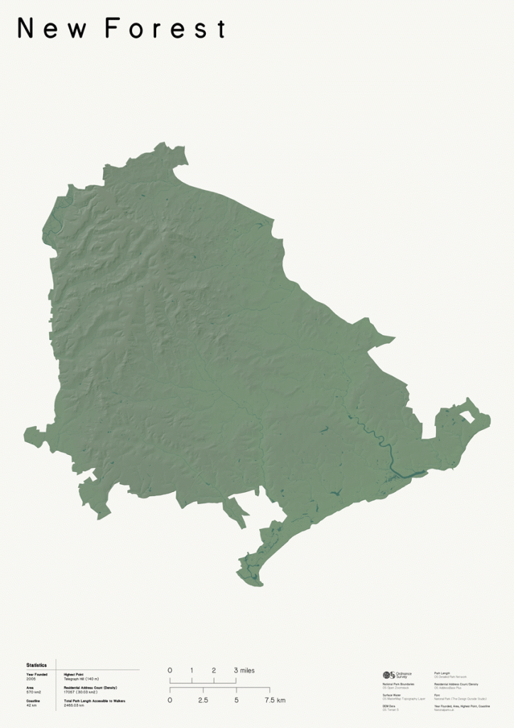 3D Relief Map of The New Forest National Park