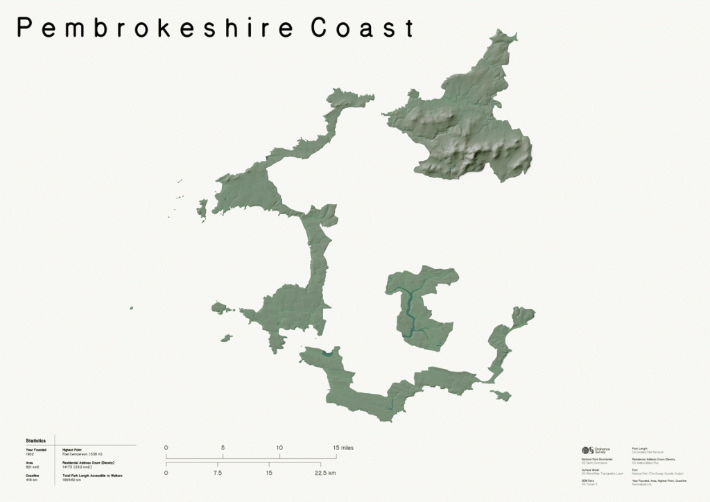 3D Relief Map of Pembrokeshire Coast