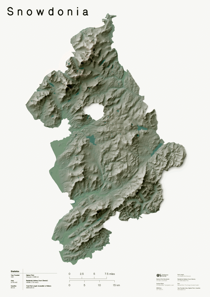 3D Relief Map of Eryri Snowdonia