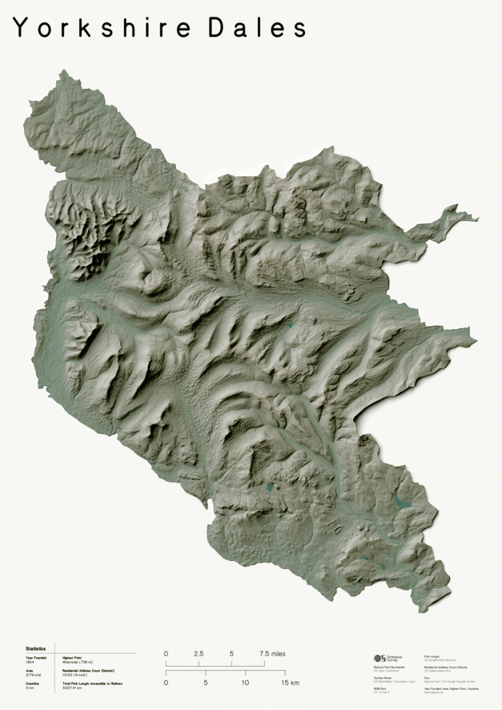 3D Relief Map of Yorkshire Dales