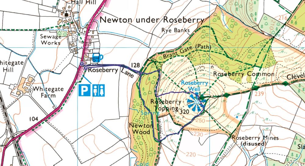 roseberry topping route on os maps