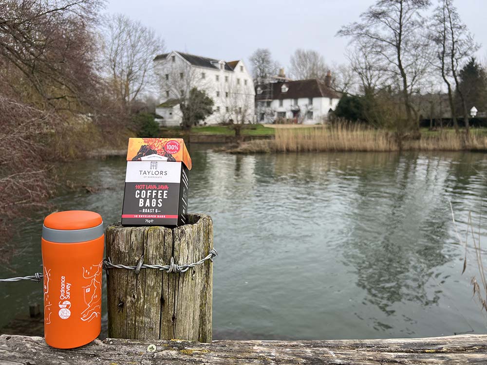 Bures Mills coffee bag box on a fence post