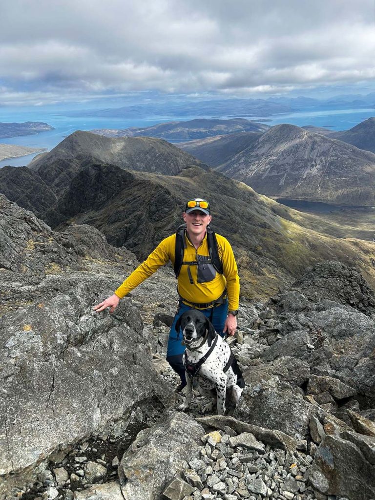 Blà Bheinn on Skye Kris with his dog