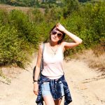 Woman on a hot footpath