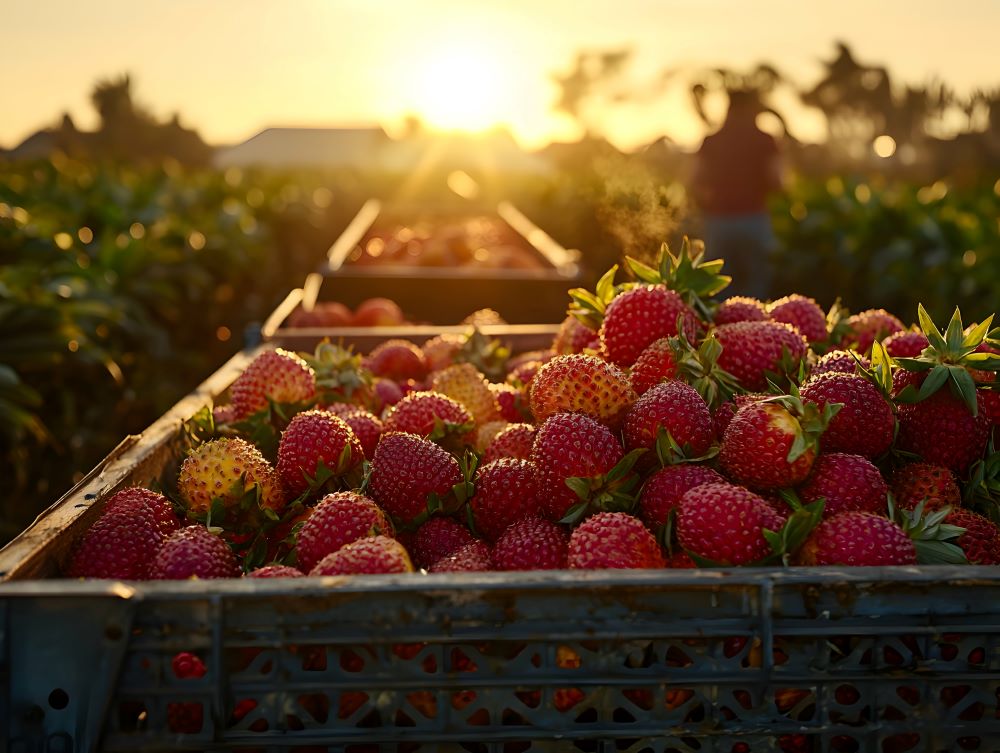 strawberries in a punnet at a PYO farm