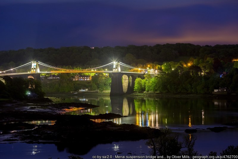 Menai suspension bridge and Ynys Welltog by Oliver Mills