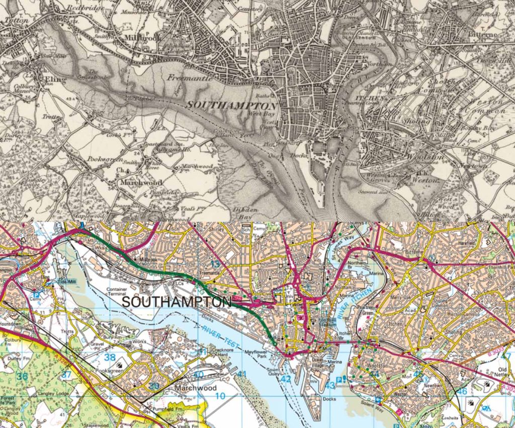 Southampton historic mapping vs modern mapping