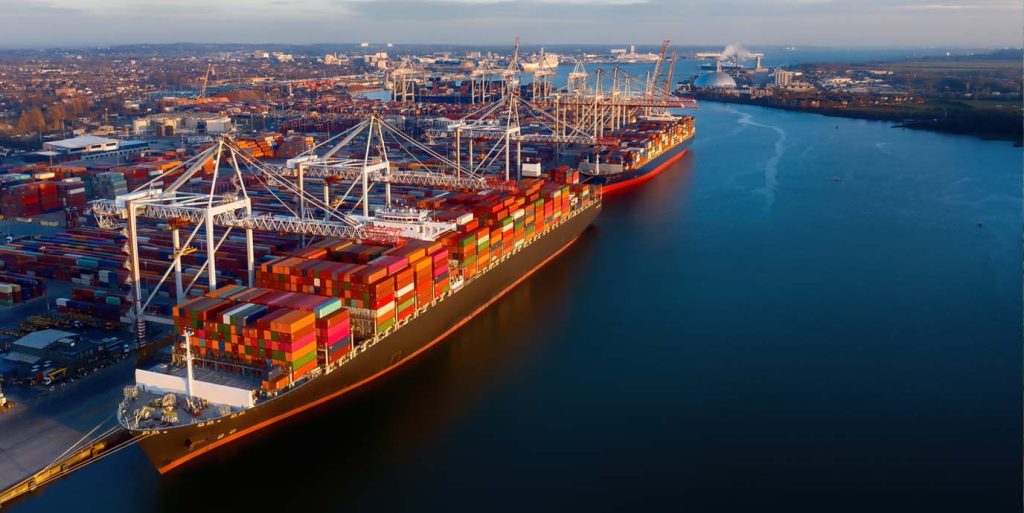 Southampton Docks with a container ship