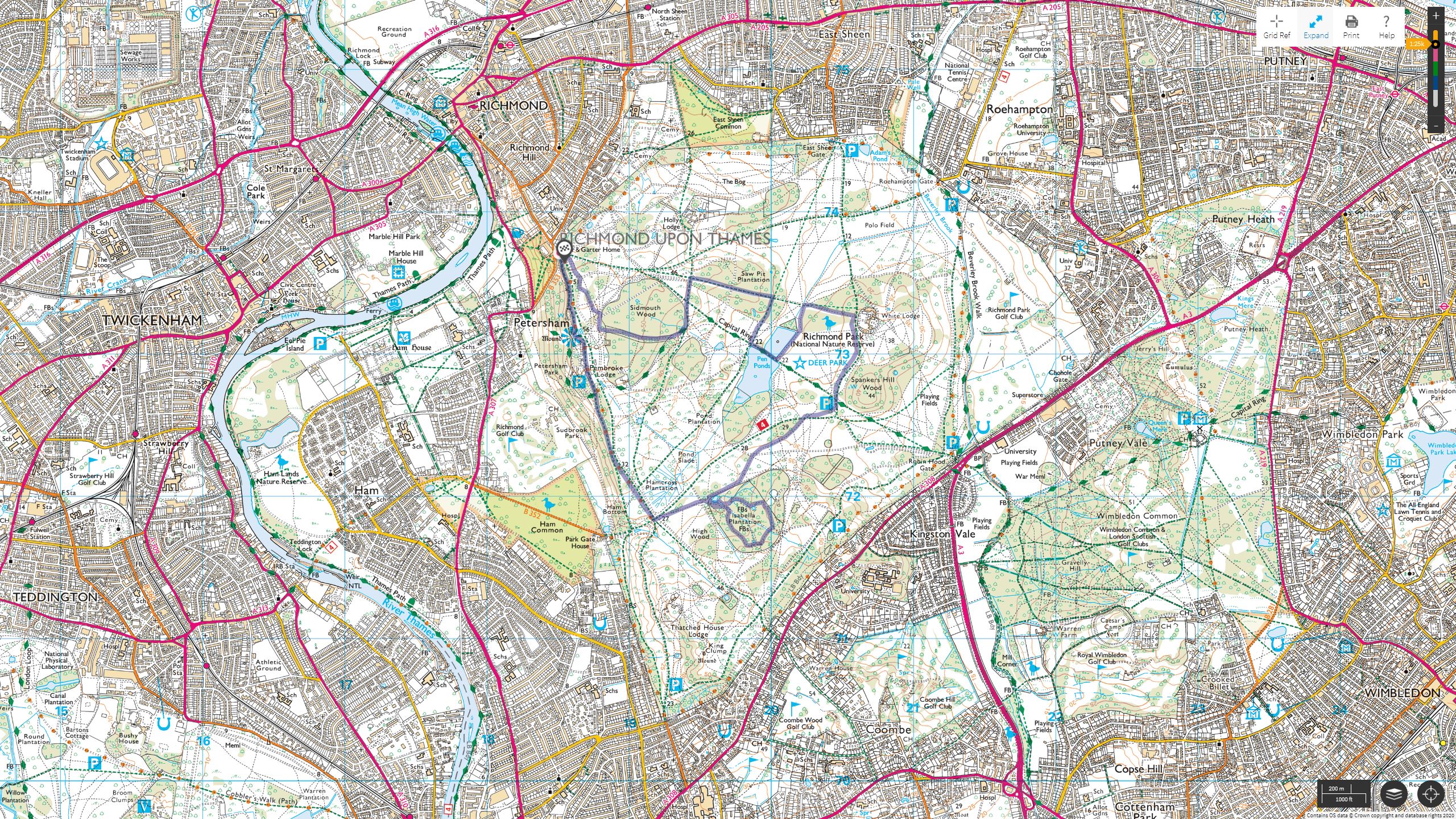 Richmond Park on an OS Map
