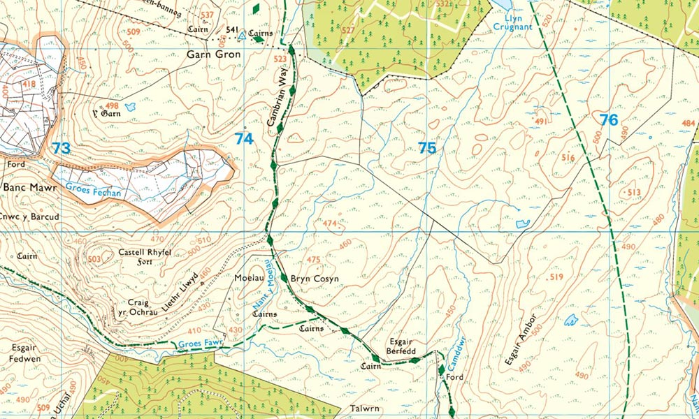 The Cambrian Way in OS Maps