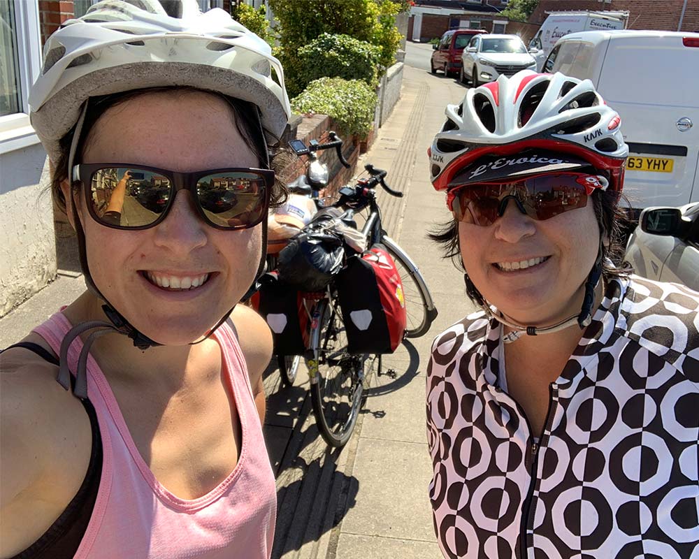 Mother and daughter cycling