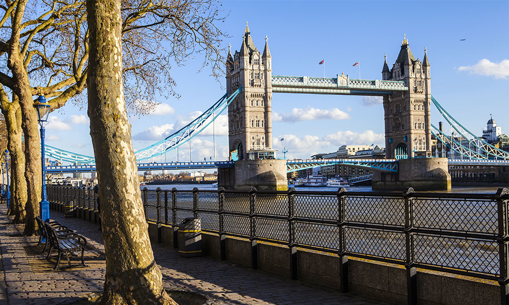 Views of Tower Bridge on the Thames Path