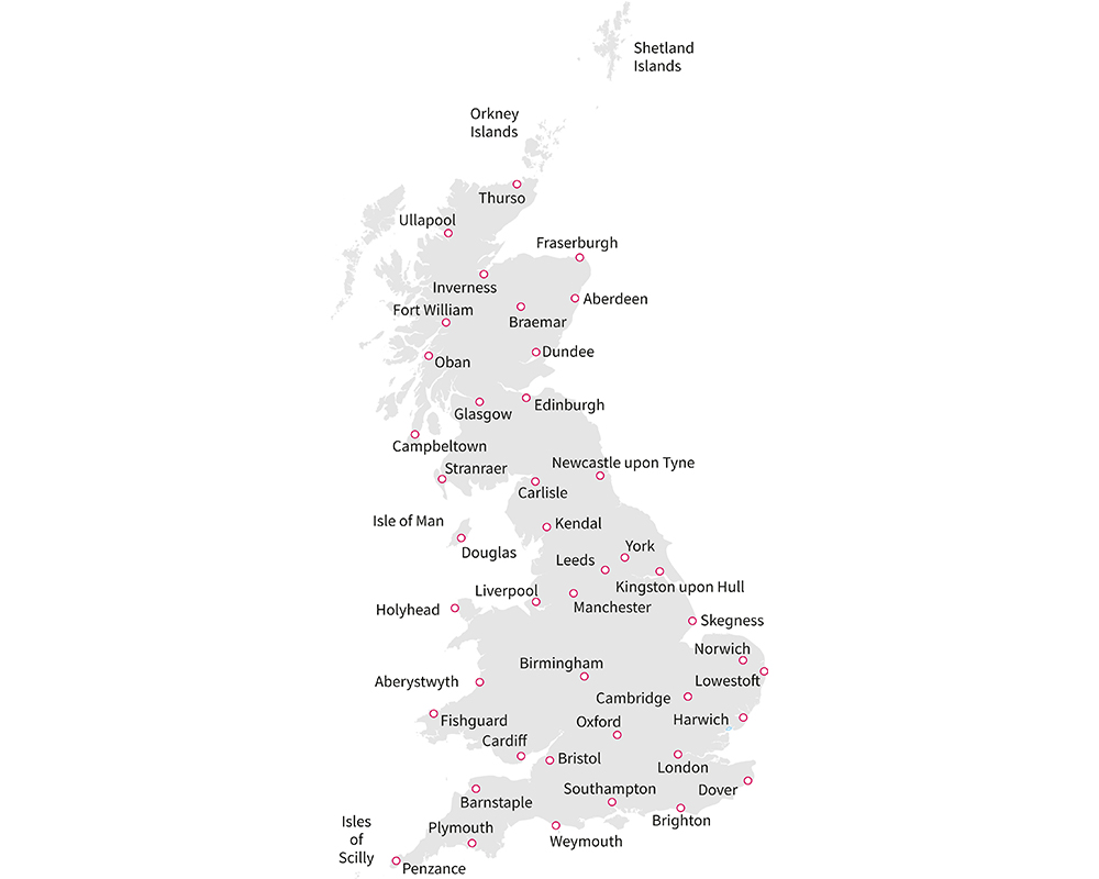 A small scale map of Britain with few features