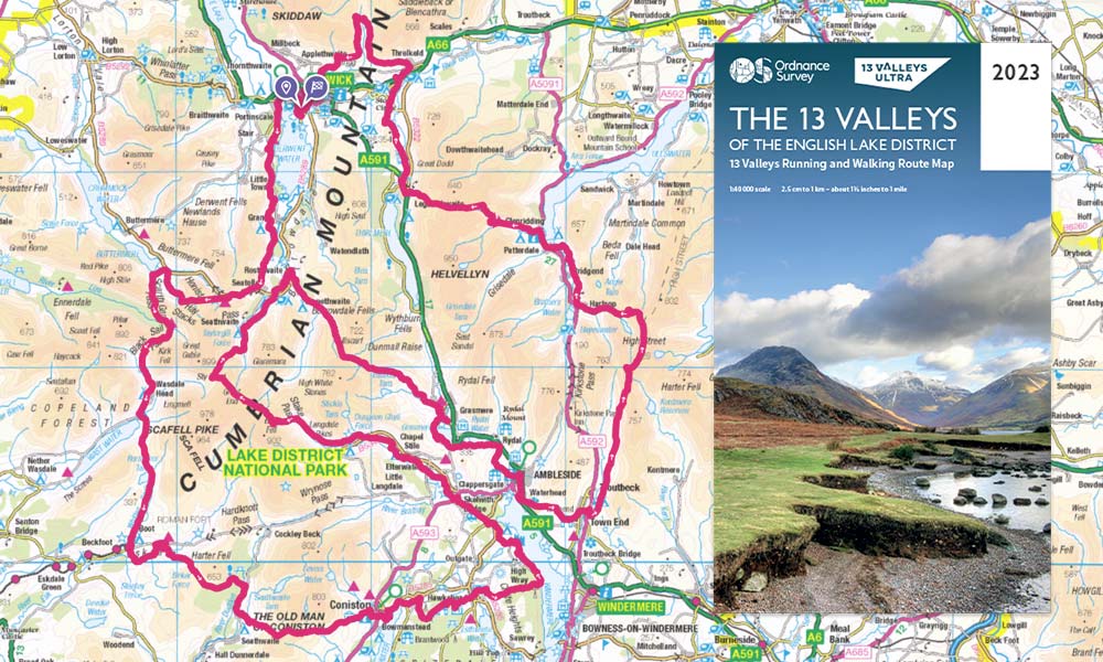 Full 13 Valleys route in OS Maps and OS Paper Map