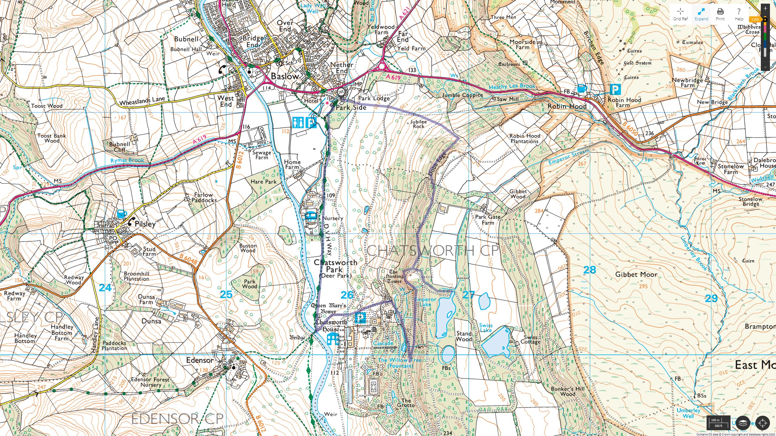 Route map of Chatsworth walk