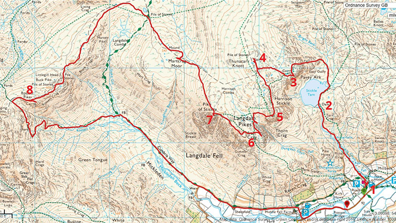 Greater Langdale Traverse map