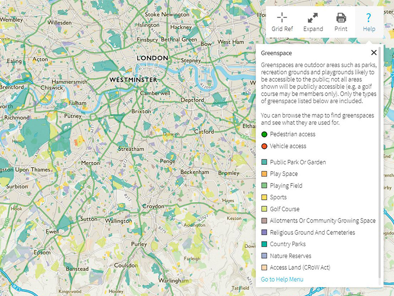 Find greenspaces in OS maps for free