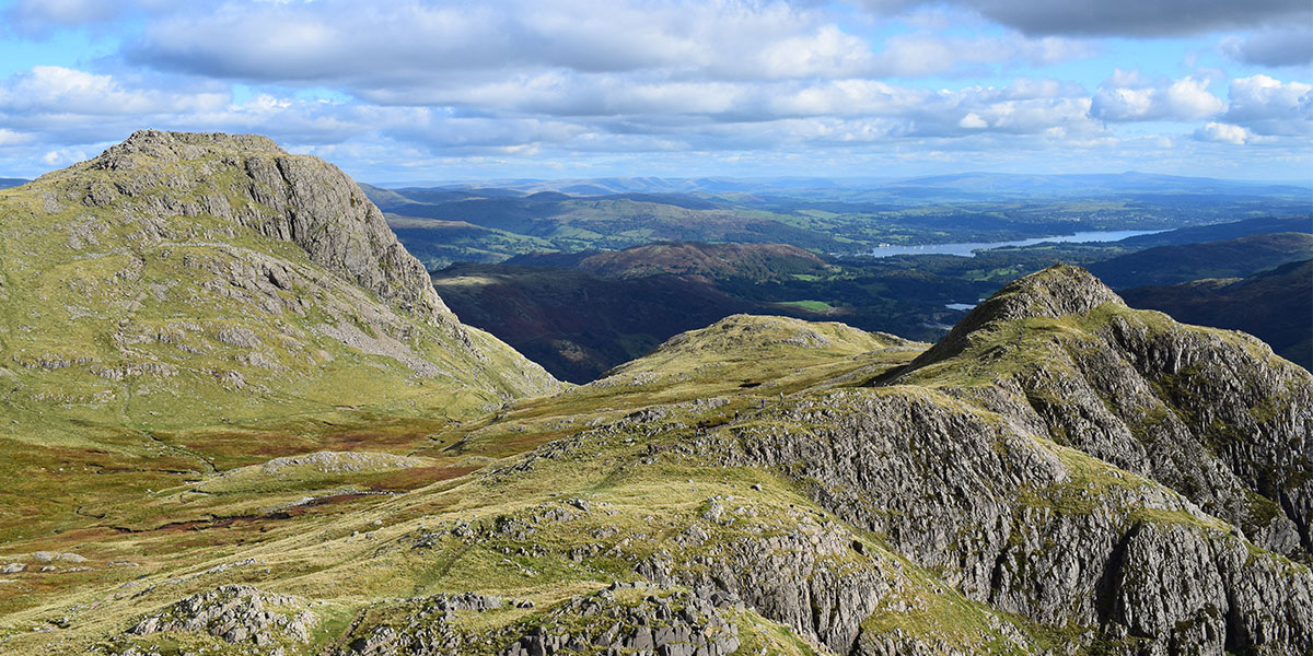 Looking out over Harrison Stickle (L) and Loft Crag (R)