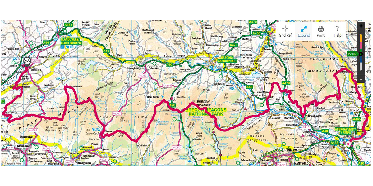 The Beacons Way route map