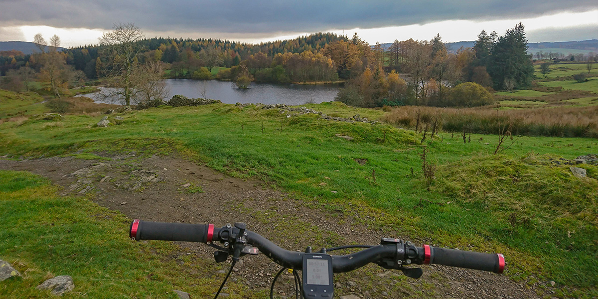 Handlebars with lake in background