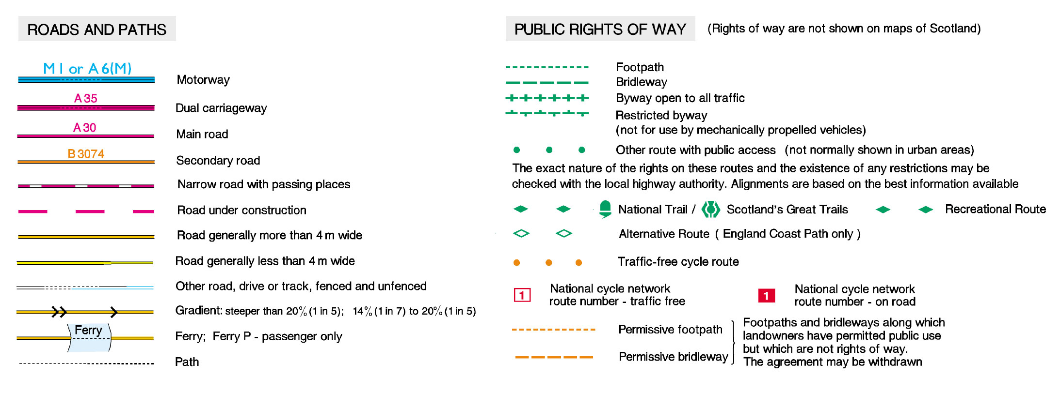 Roads and paths plus public rights of way in OS Maps 