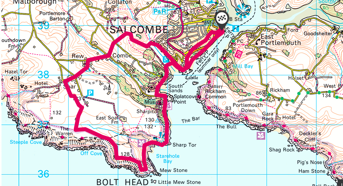 Map Of Salcombe Area 3 Great Coastal Circular Walks In Devon | Os Getoutside