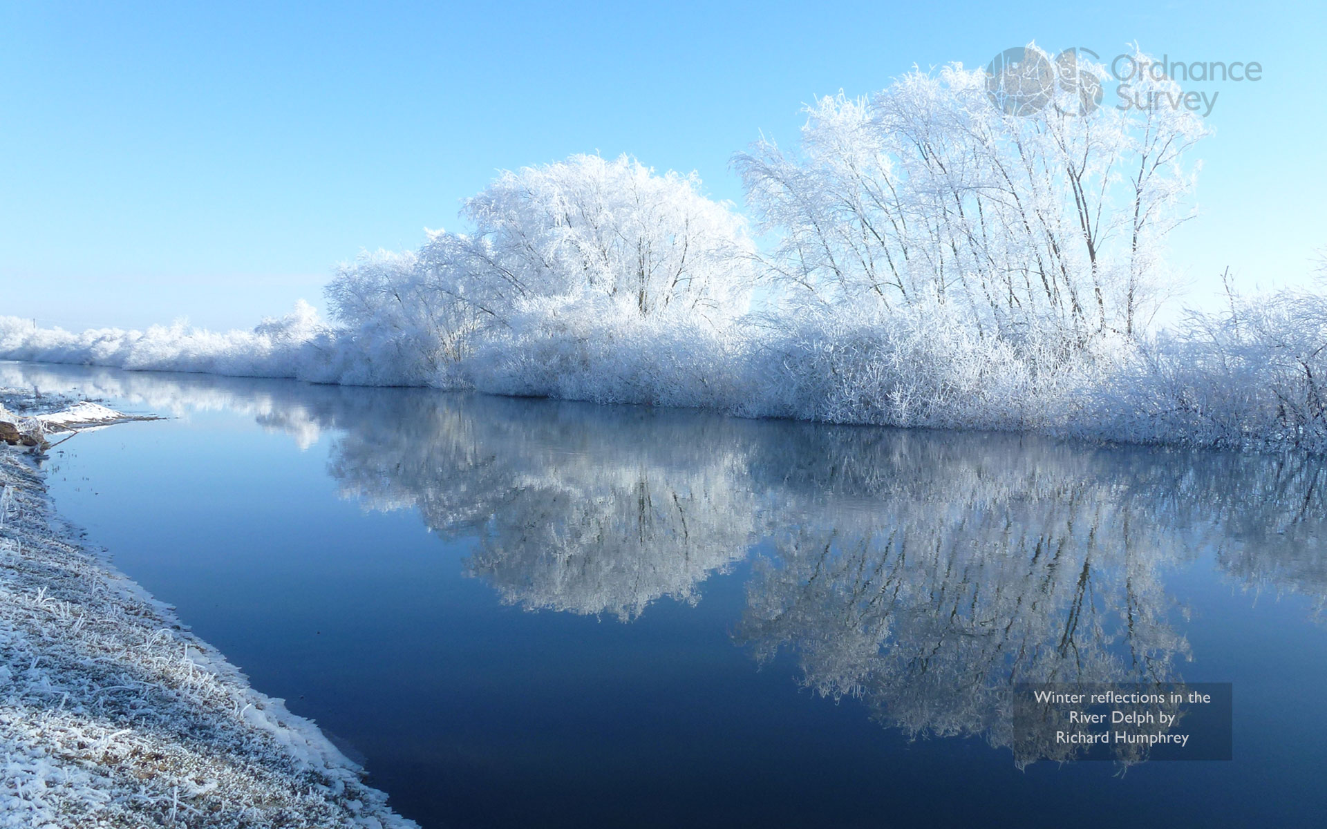 OS Wallpaper Download: January 2020 - Winter reflections in the River Delph  by Richard Humphrey | OS GetOutside