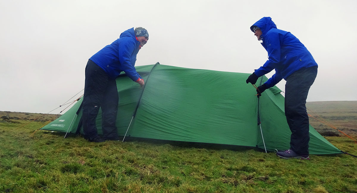 pitching a tent on Dartmoor